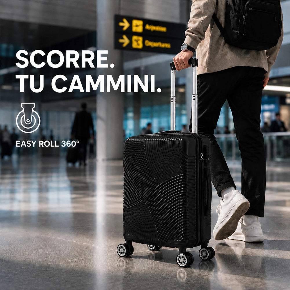 Valigia Bagaglio a Mano 55x40x20 cm Nero Trolley Ortega Adatto Ryanair Easyjet