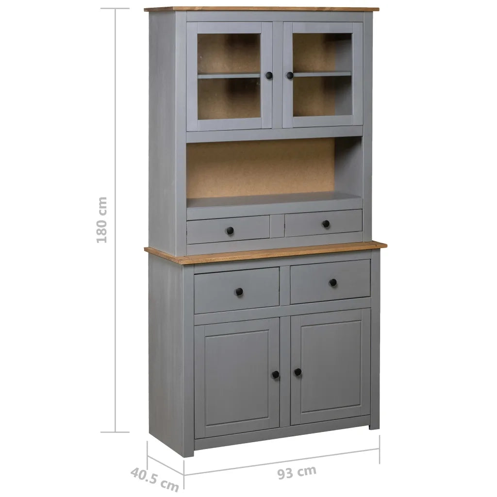 Credenza Grigia 93x40,5x180 cm in Legno Massello di Pino Panama 282701