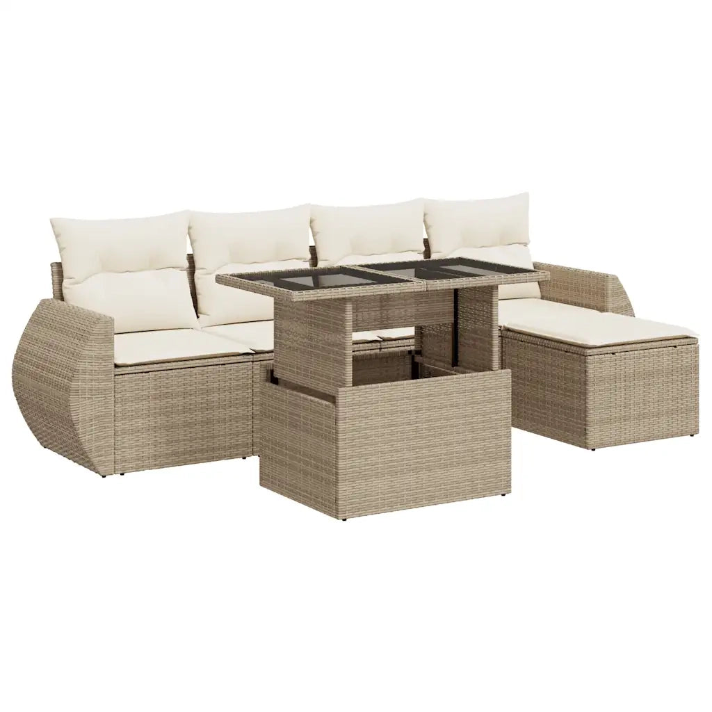 Set Divano da Giardino 6 pz con Cuscini Beige in Polyrattan 3326619