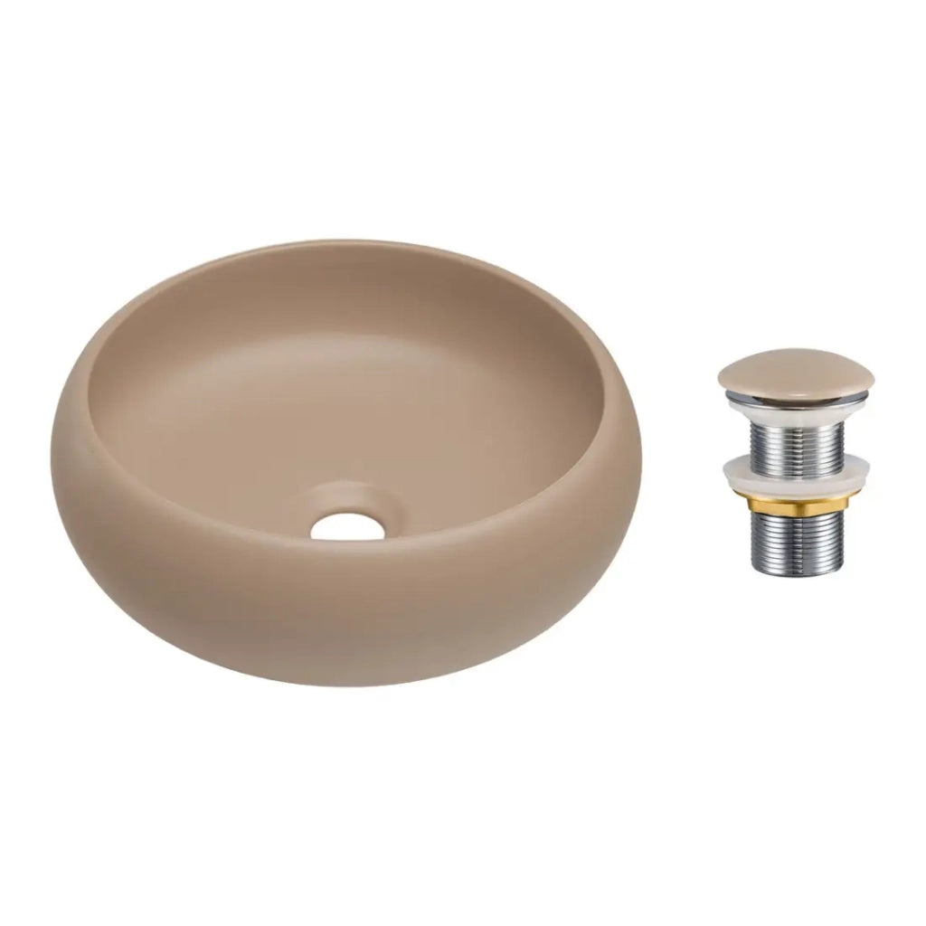 Lavabo da appoggio rotondo 36 cm cappuccino con piletta click clack beige