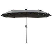 Ombrellone doppio inclinabile con pannello solare e LED ¨C zephmum ¨C grigio, acciaio, 292x150x218 cm