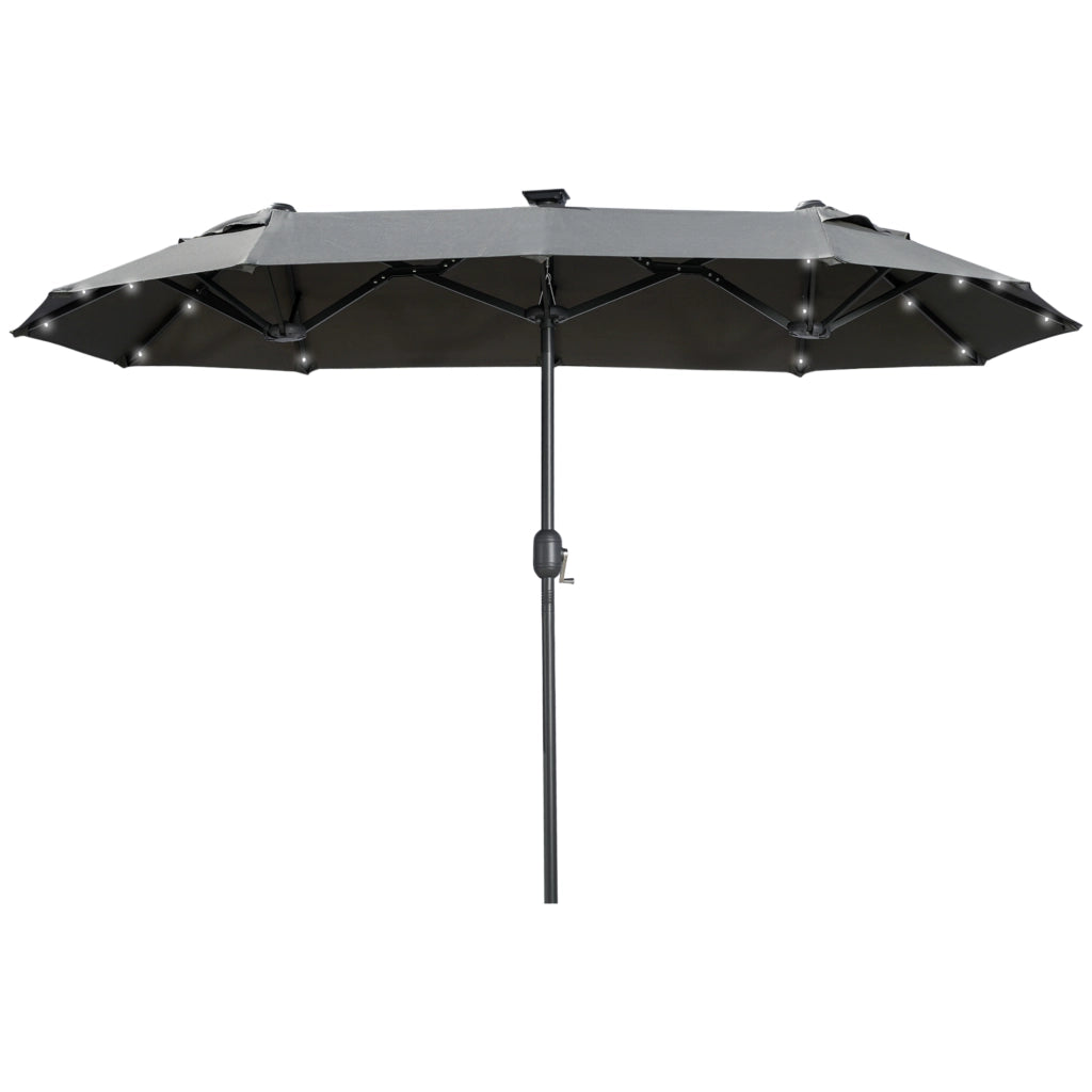 Ombrellone doppio inclinabile con pannello solare e LED ¨C zephmum ¨C grigio, acciaio, 292x150x218 cm