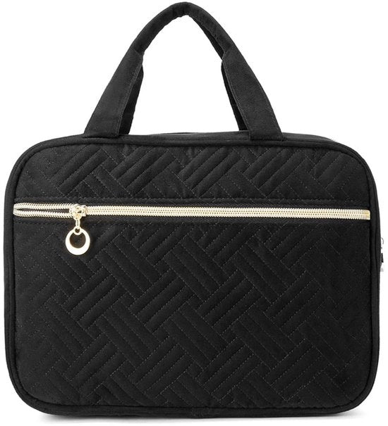 Borsa da bagno per donne, grande borsa impermeabile appesa, borsa da bagno pieghevole, grande borsa cosmetica con ganci ruotanti 360°, borsa da bagno, borsa per il trucco, borsa cosmetica per donne, nera