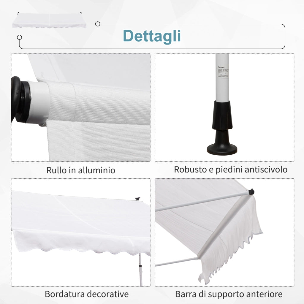 Tenda da Sole 3x1.5 m ¨C Zephmum ¨C Bianco con Manovella e Struttura Telescopica