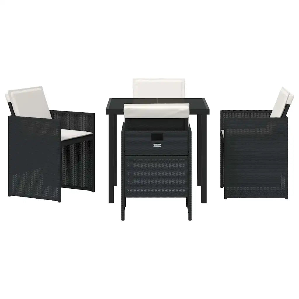 Set da Pranzo per Giardino con cuscino 5 pcs Nero polyrattan