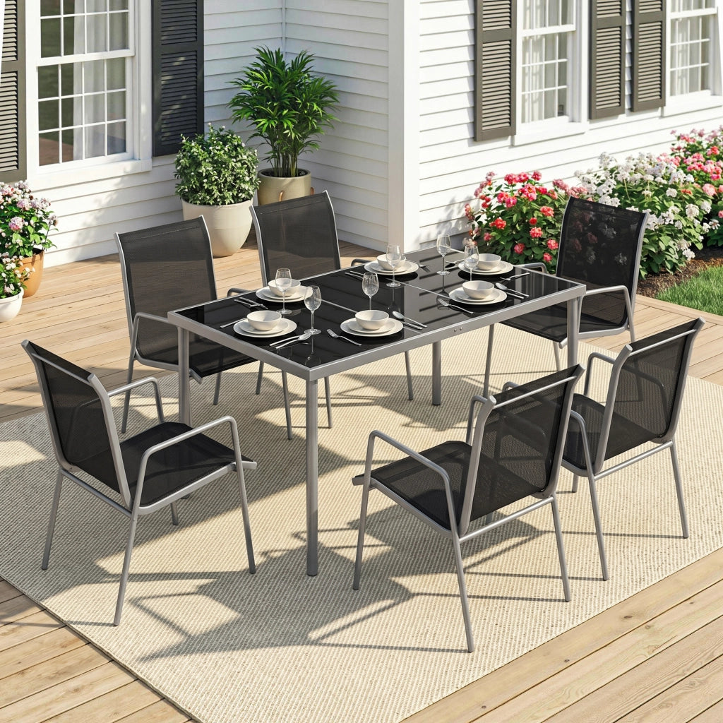 Set Giardino Tavolo con 6 Sedie ¨C zephmum ¨C Grigio 150x90cm