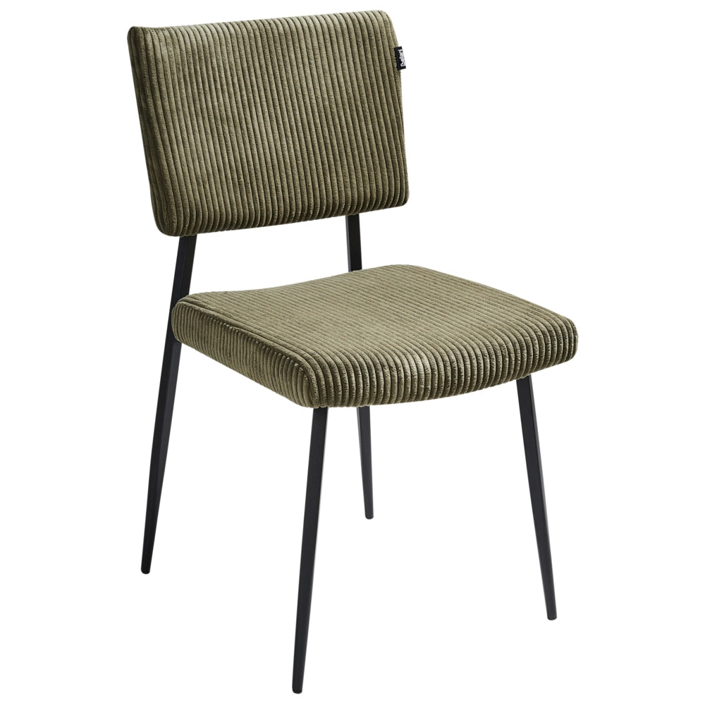 Set di 2 sedie da pranzo in velluto a coste verde oliva  stile retrò seduta rotonda