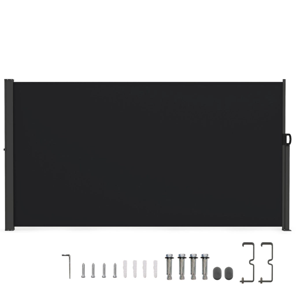 Tenda laterale retrattile per patio con maniglia laterale, Schermo di privacy esterno 300 x 160 cm Nero-Tende parasole