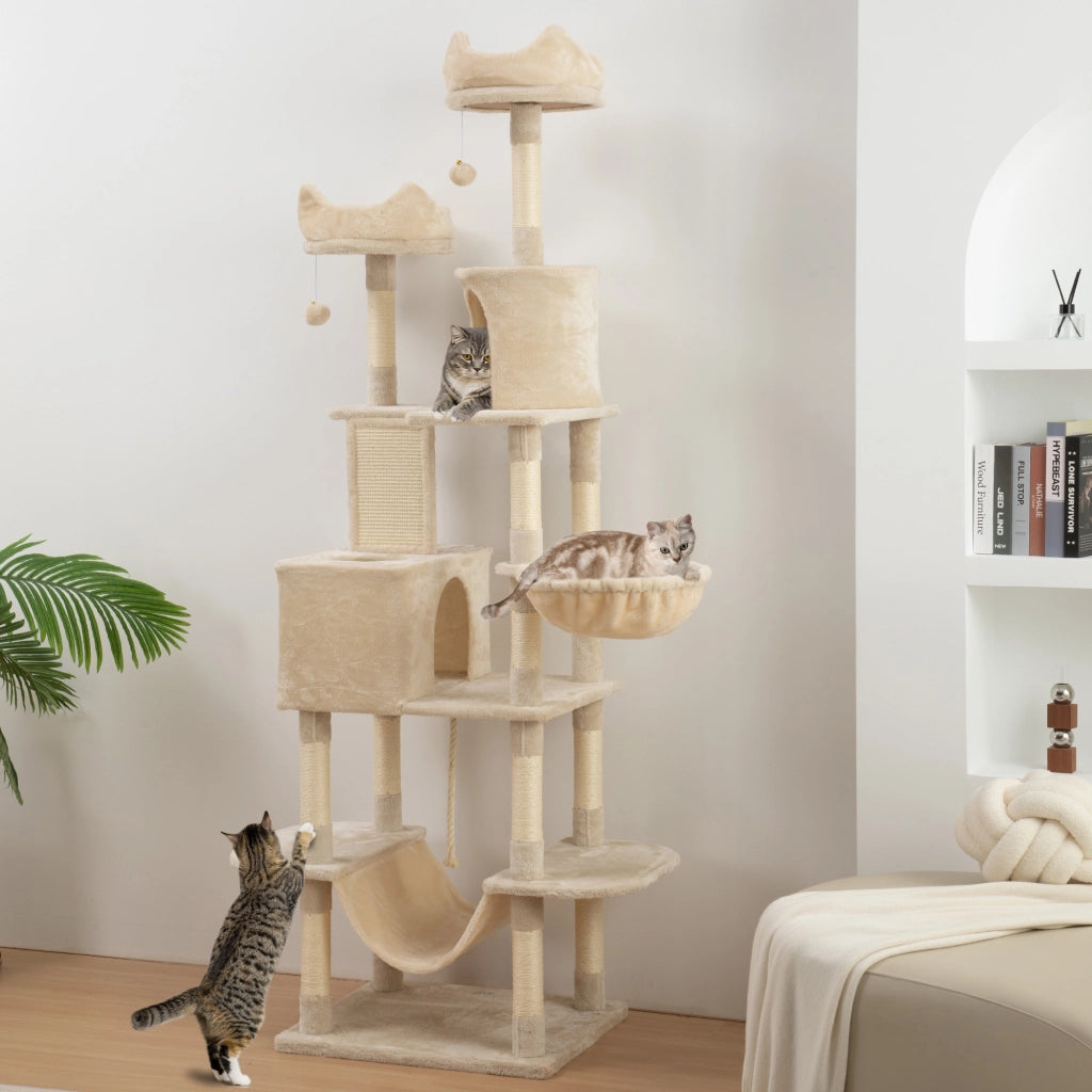 Albero tiragraffi per gatti grande con piattaforme e cuscini ¨C zephmum ¨C 206 cm beige