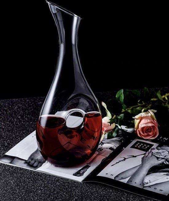Karaf in vetro cristallo da 1,2 l rosso con tappo in silicone elegante