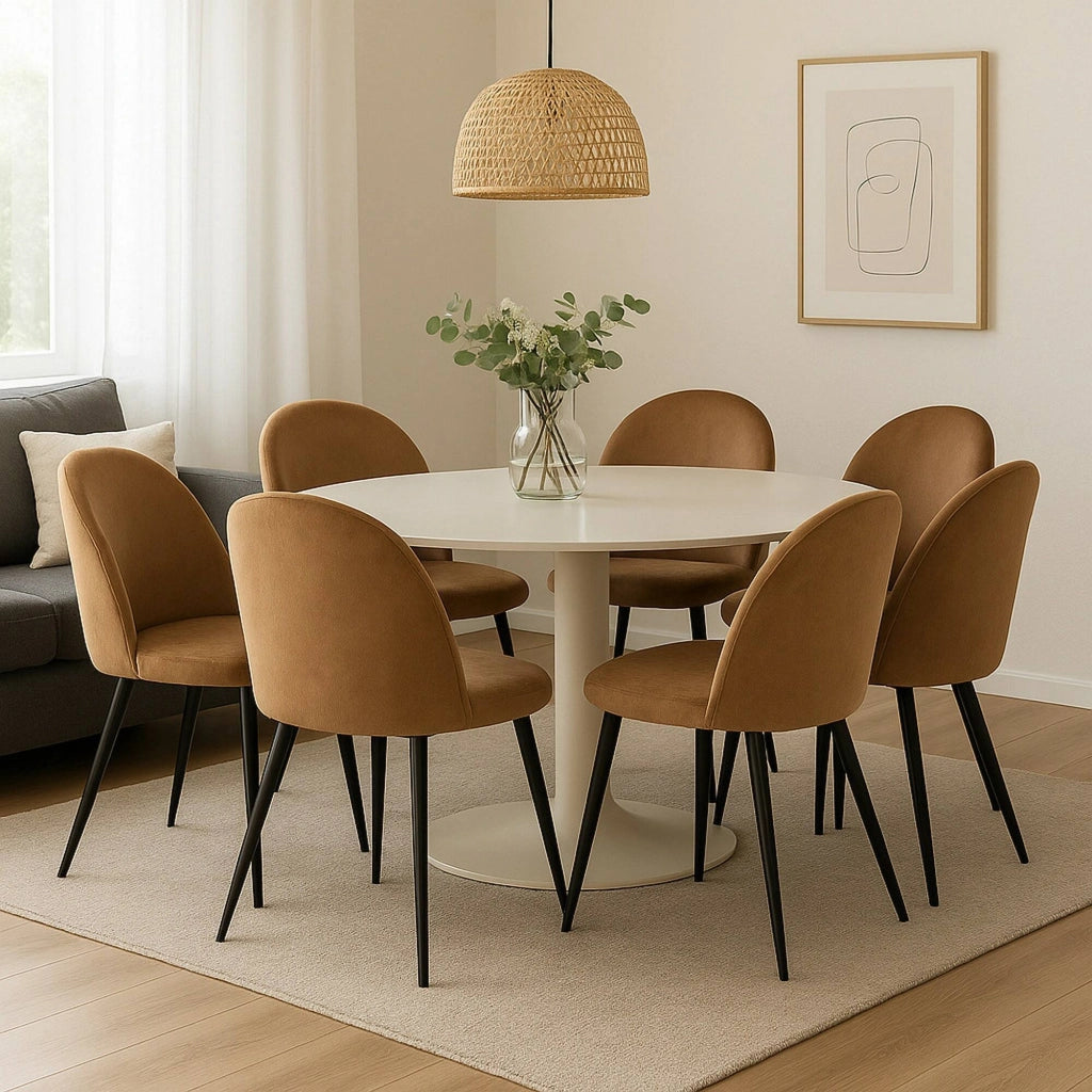 Set di 6 sedie Achito, Poltrona rivestita in velluto, Sedia da pranzo imbottita, Seduta per riunioni, 51x54h82 cm, Beige