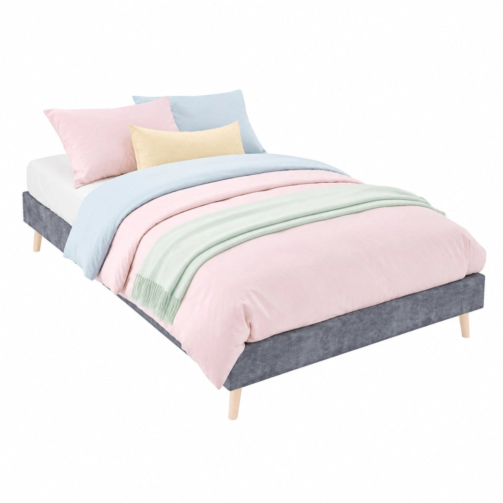 Struttura letto singolo senza testiera 90 x 200 cm in tessuto grigio