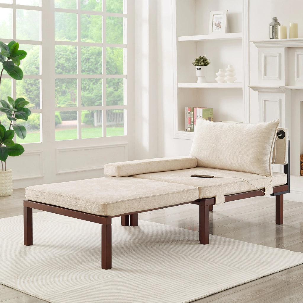 POLTRONA LETTO Estraibile Singolo Beige in Velluto con porte USB/Type-C