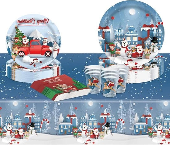 Set di Decorazioni Natale per Festa Papier Coppe Serviette Tavola Tappeto per Tavola per Festa di Natale - Regala Decor 16 Ospiti