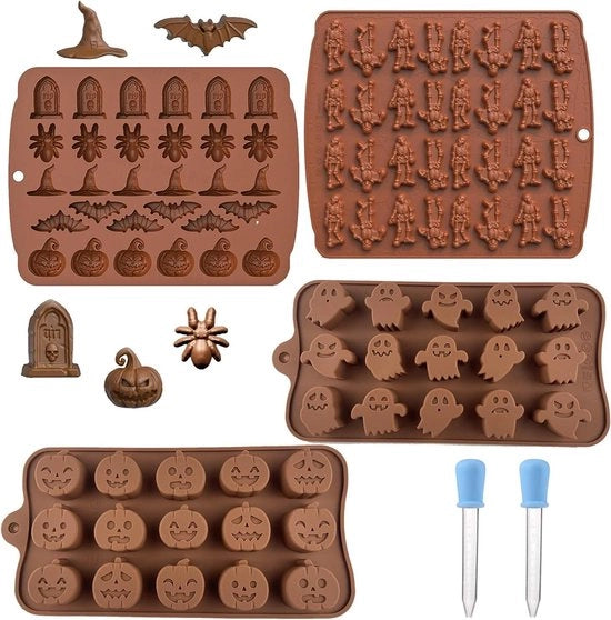 Forme di cioccolato in silicone - Forme per torte in silicone Halloween 4 forme - Forme per cioccolato Halloween 2 dosatori - Forme per muffin Halloween - Forme per fondant Halloween per dolci