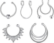 Anelli di acciaio inossidabile per piercing septum - Clip per piercing septum - Argento - Set da 5