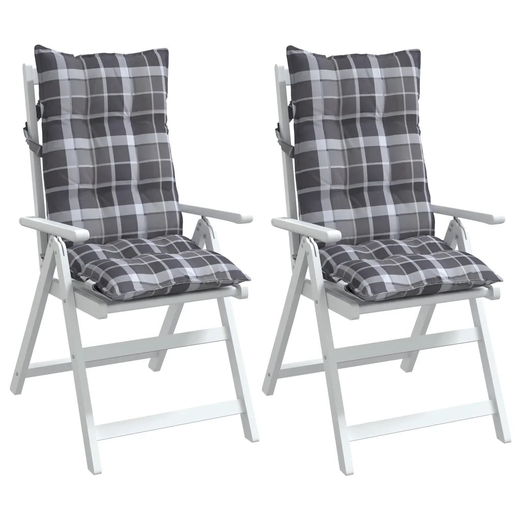 Cuscini Sedia Schienale Alto 2 pz Quadri Grigio Tessuto Oxford 377644