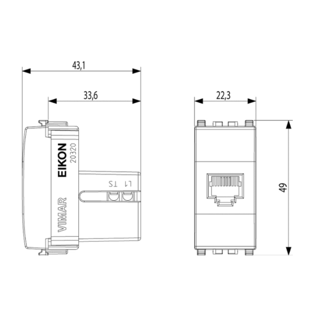 Vimar serie eikon 20320 presa telefonica 6 posizioni 4 contatti morsetti a vite *** colore grigio, confezione 1