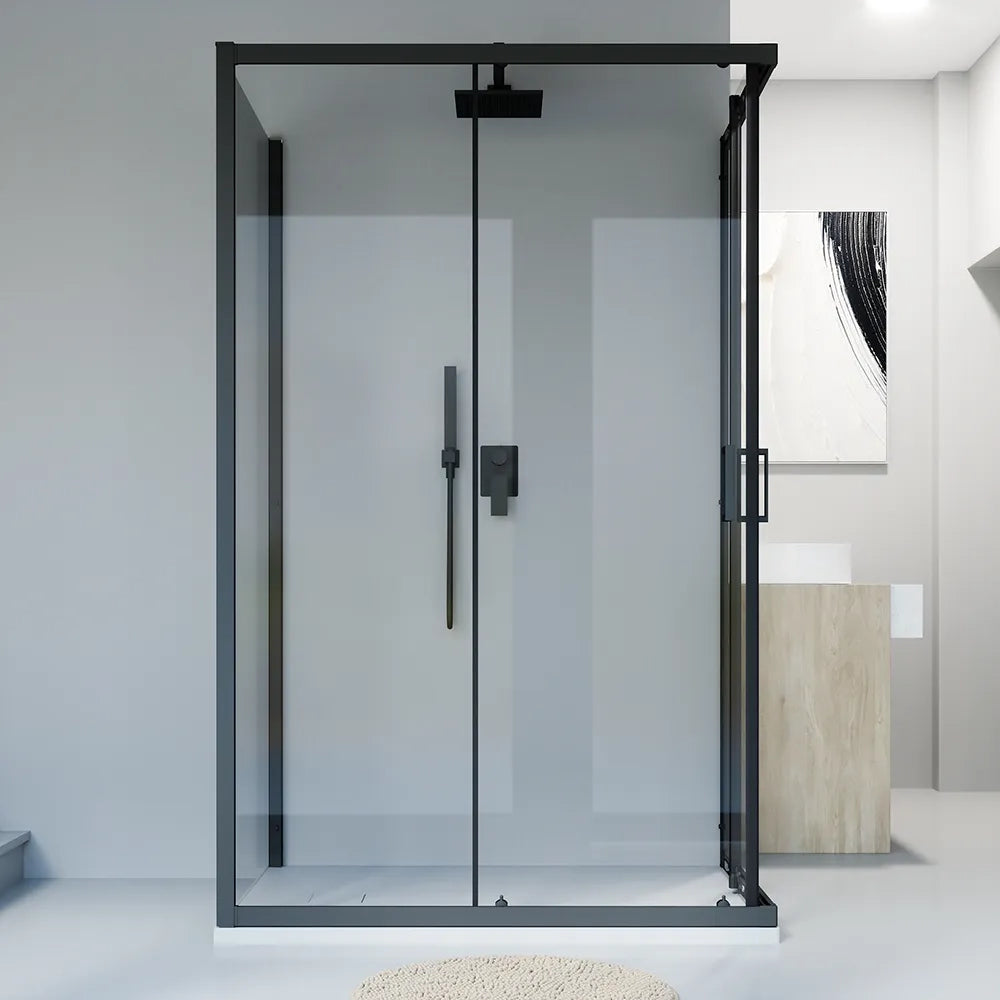 Box doccia nero opaco 3 lati 80x100x80cm con doppio scorrevole e vetro 6mm trasparente h185cm | Tonga