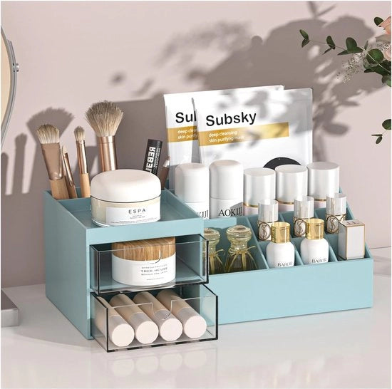 Organizzatore di trucco con ante, cassettiera di trucco con ante per comodino, camera da letto, bagno A