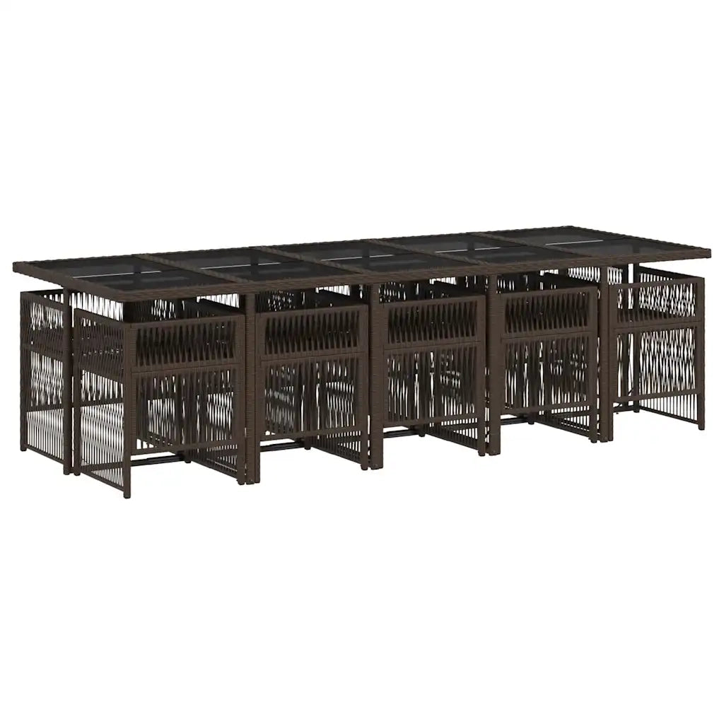 Set da Pranzo da Giardino 11 pz con Cuscini Polyrattan Marrone 3210933