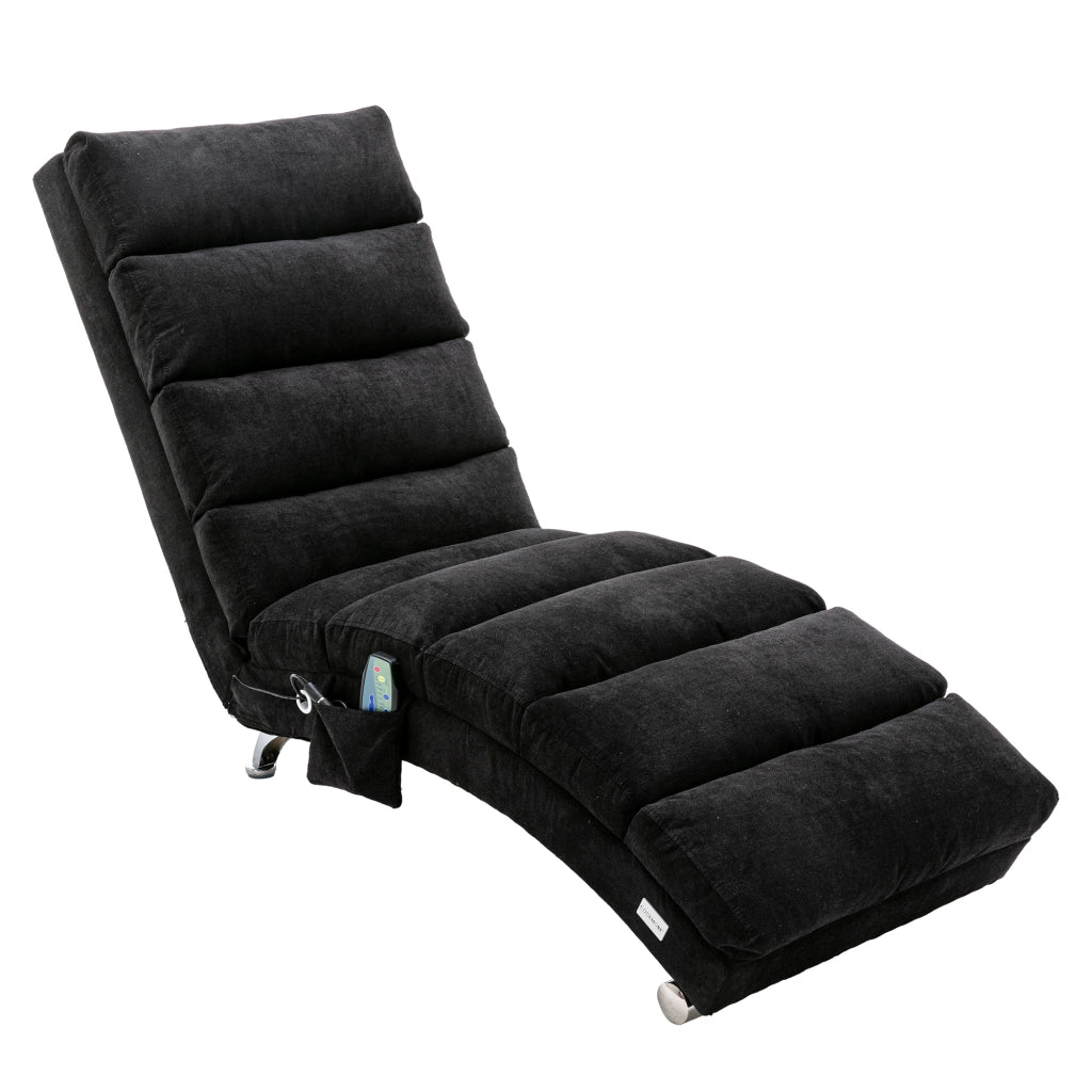 OKWISH Méridienne in Lino con Vibrazione Delicata, Schienale Ergonomico 140° e Tasca Laterale, Nero