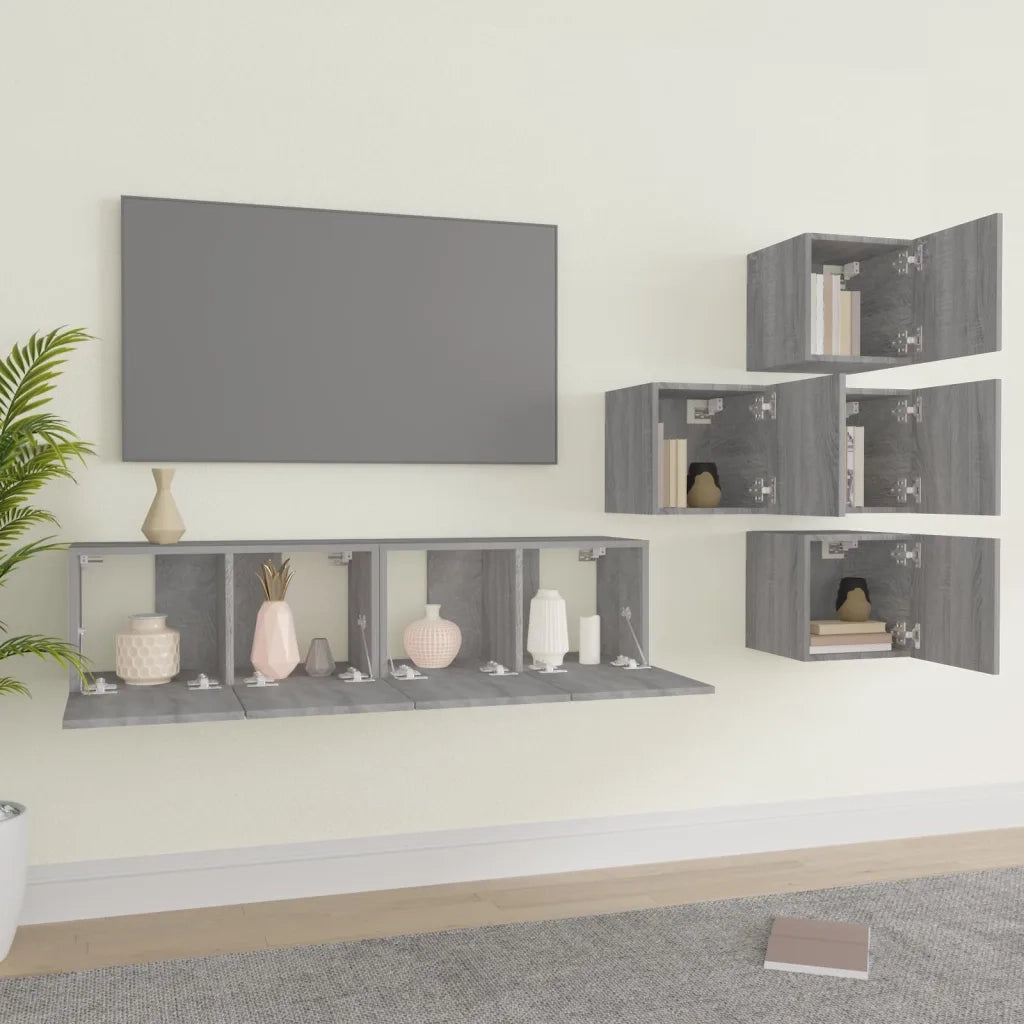 Set di Mobili Porta TV 6 pz Grigio Sonoma in Legno Multistrato cod mxl 26507