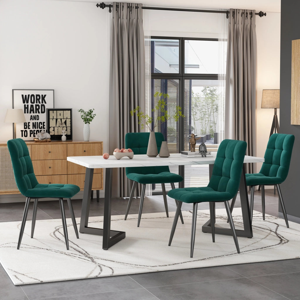 Tavolo da pranzo 117x68x75 cm in MDF con effetto marmo; bianco e nero