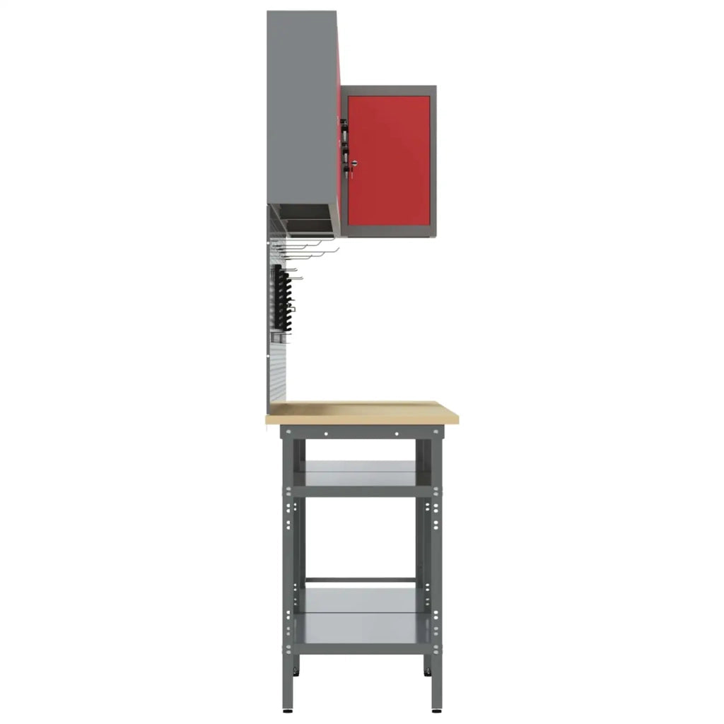 Set di mobili da lavoro con lo scaffale 10 pcs Rosso e Grigio 3321515