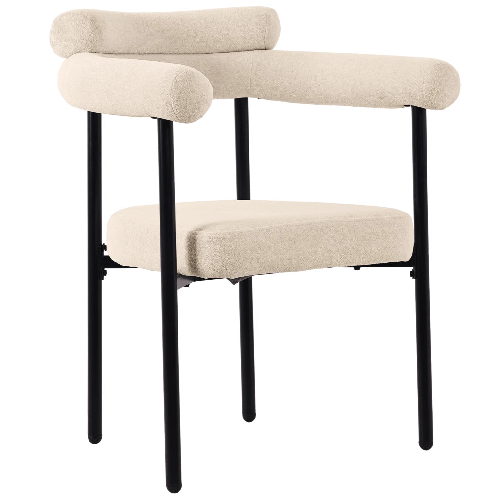 Sedia da Pranzo Set da 4 con Schienale Ergonomico e Seduta Ampia, in Ferro e Tessuto Scamosciato, Beige