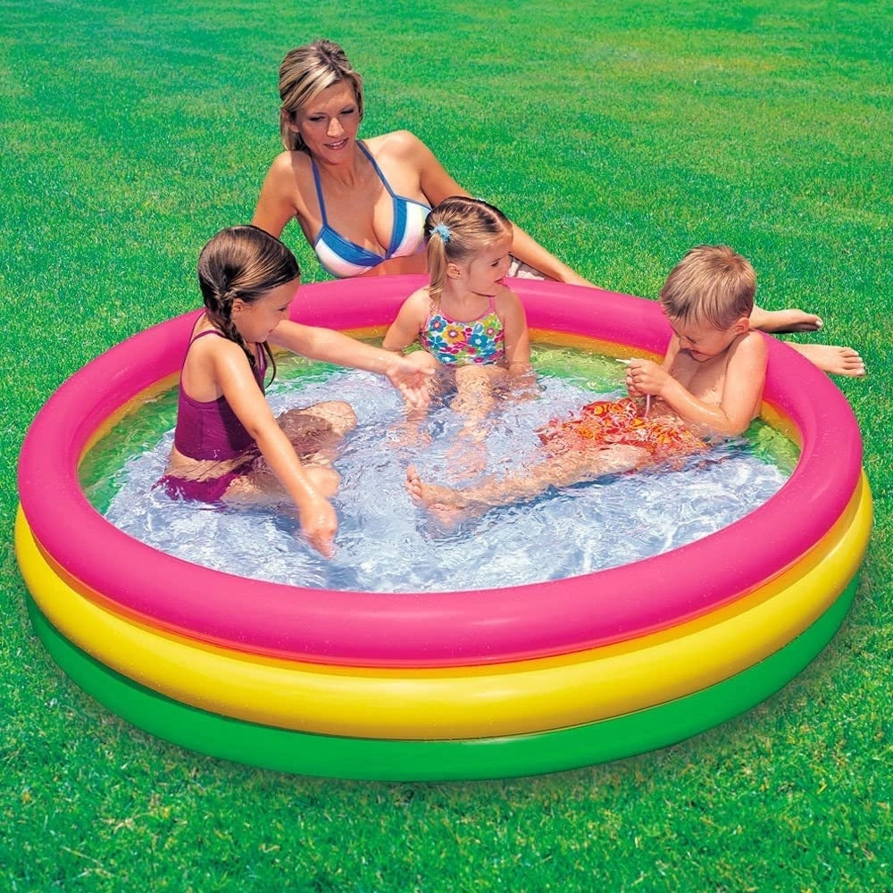 Trade Shop - Piscina 3 Anelli Gonfiabile Colore Verde Giallo Fucsia 114 X 25 Cm Bambini 57412 -