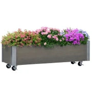 Fioriera Rettangolare in Legno di Abete con Ruote e Freno, 96x30.6x30 cm, Grigio