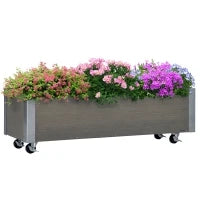 Fioriera Rettangolare in Legno di Abete con Ruote e Freno, 96x30.6x30 cm, Grigio