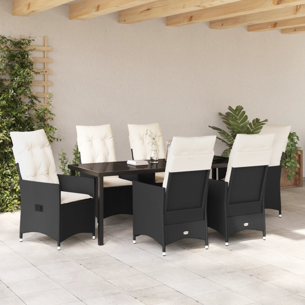 Set Pranzo Giardino con Cuscini Nero Rattan Polimero