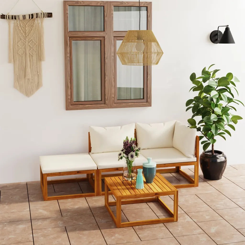 Set Divani da Giardino 4 pz con Cuscini Crema in Legno Acacia cod mxl 37824
