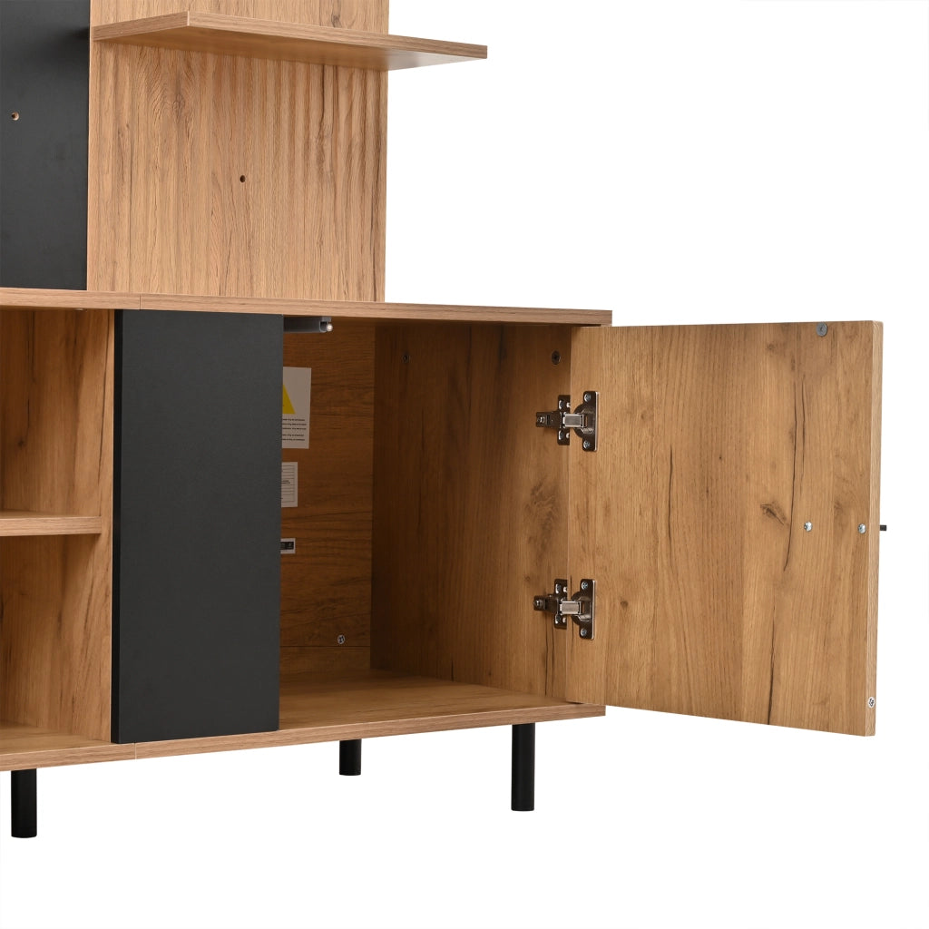 Parete TV con 3 vani chiusi e ripiani aperti, 187,5 x 40 x 167 cm, legno e nero