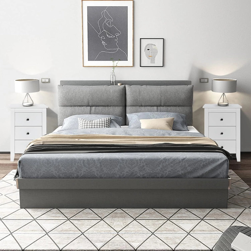 Comodino a 3 Cassetti, Comò Cassettiera Salvaspazio e Moderno in Legno, Mobile con Cassetti per Camera da Letto, Soggiorno, Cucina, Corridoio, 46 x 37 x 65 cm (Bianco x 2)