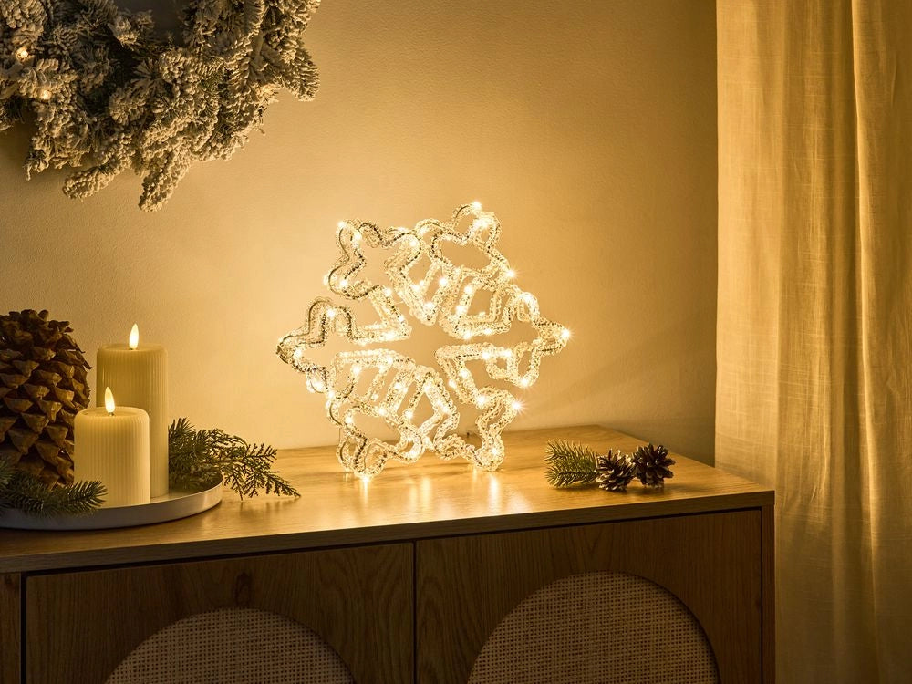 Accessorio decorativo natalizio LED per interni ed esterni Luci LED a forma di fiocco di neve Illuminazione Metallo Bianco