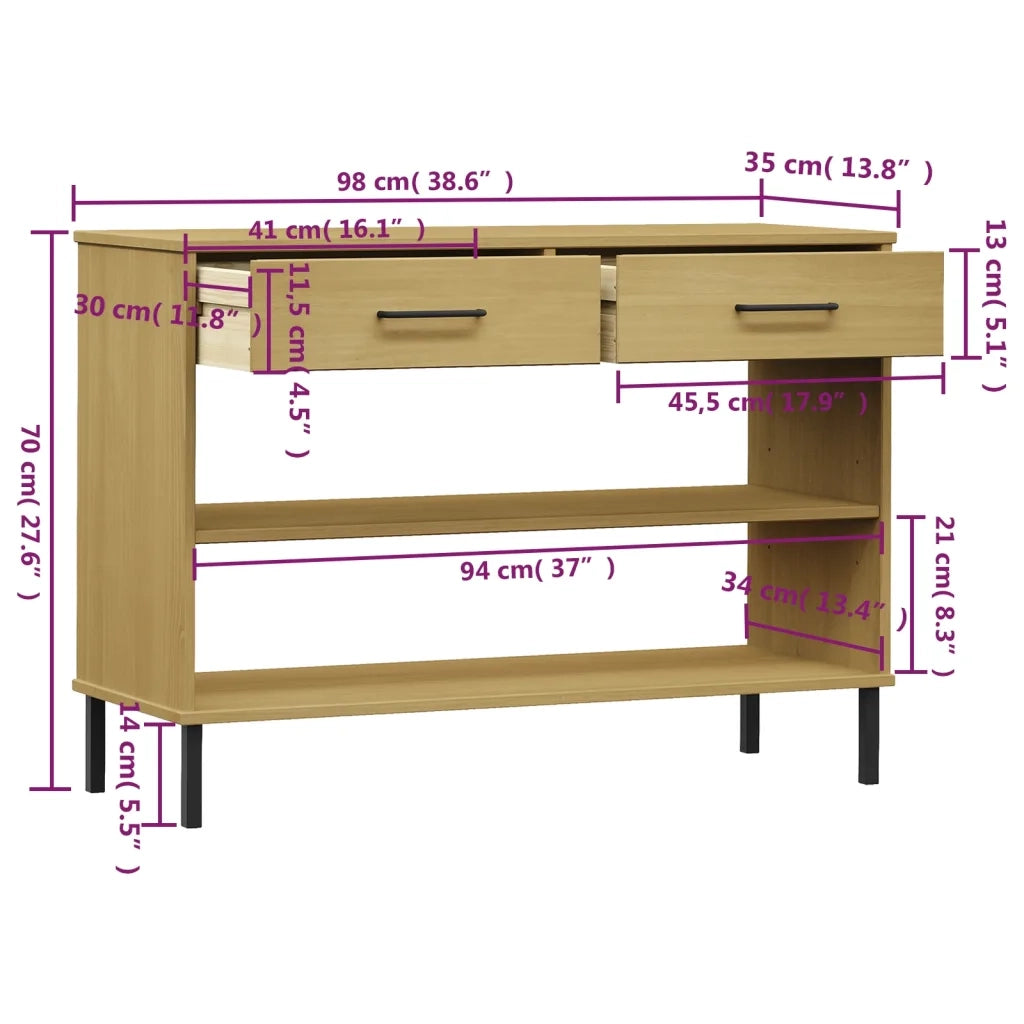 Mobile Consolle Gambe Metallo Marrone Legno Massello Pino OSLO 351003
