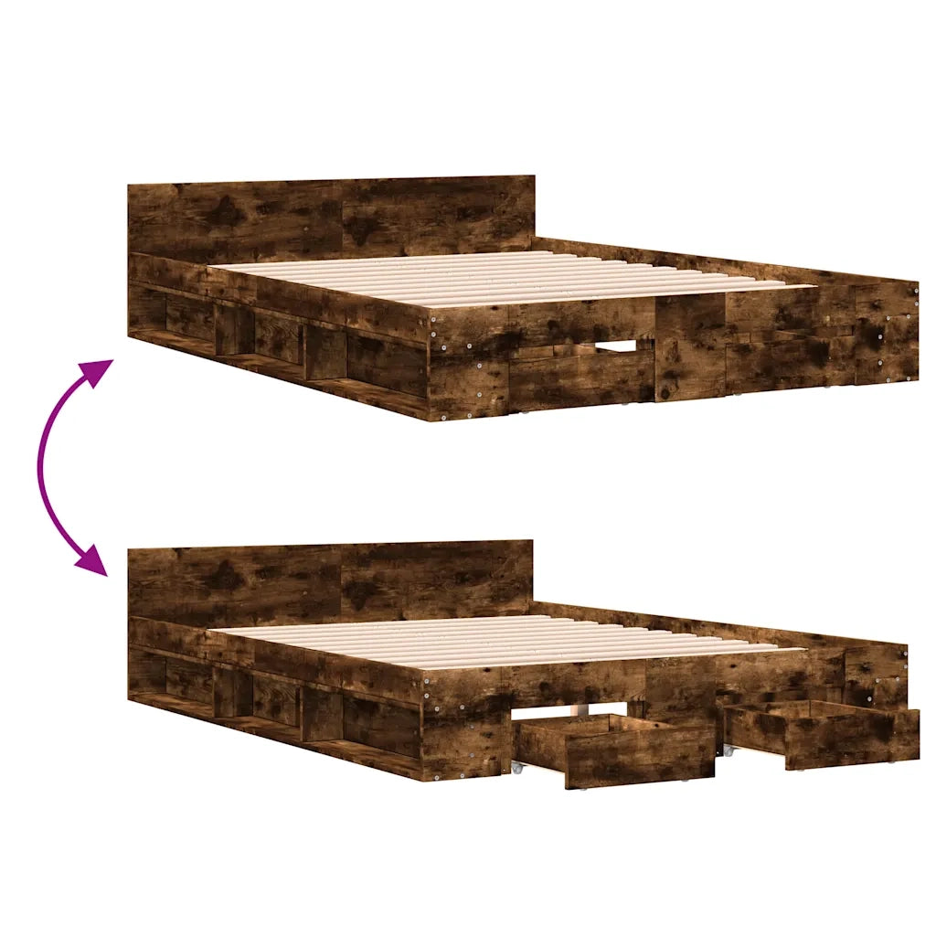 Giroletto con Cassetti Rovere Fumo 140x190 cm Legno Multistrato