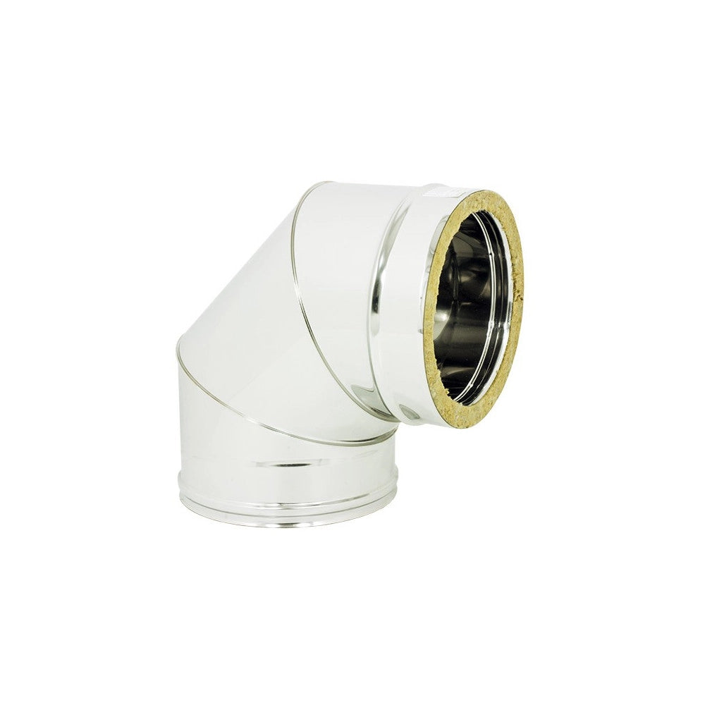 Gomito curva acciaio inox doppia parete di 200 - de 250mm, scegli se  90 gradi
