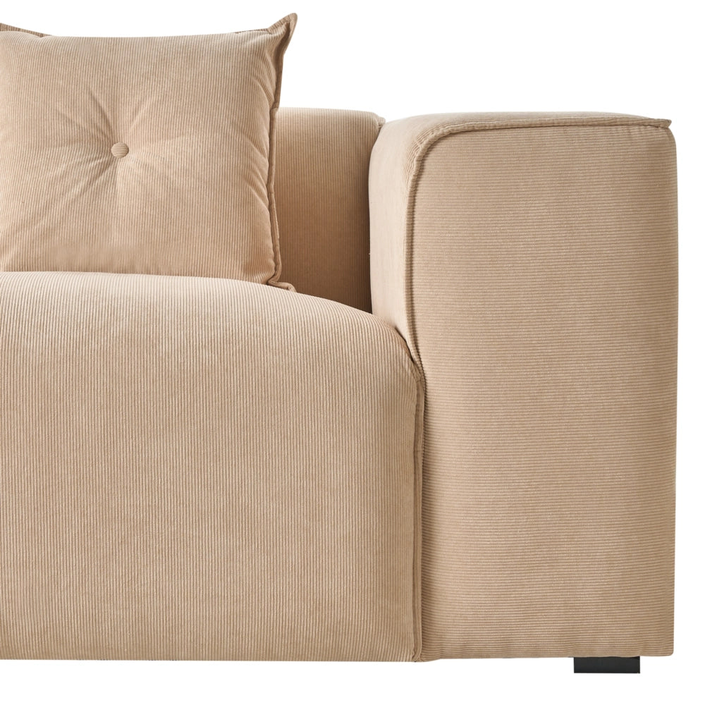Divano Angolare Beige Velluto A Coste 3 Posti Cuscini Extra Dispersi versione sinistra stile Moderno