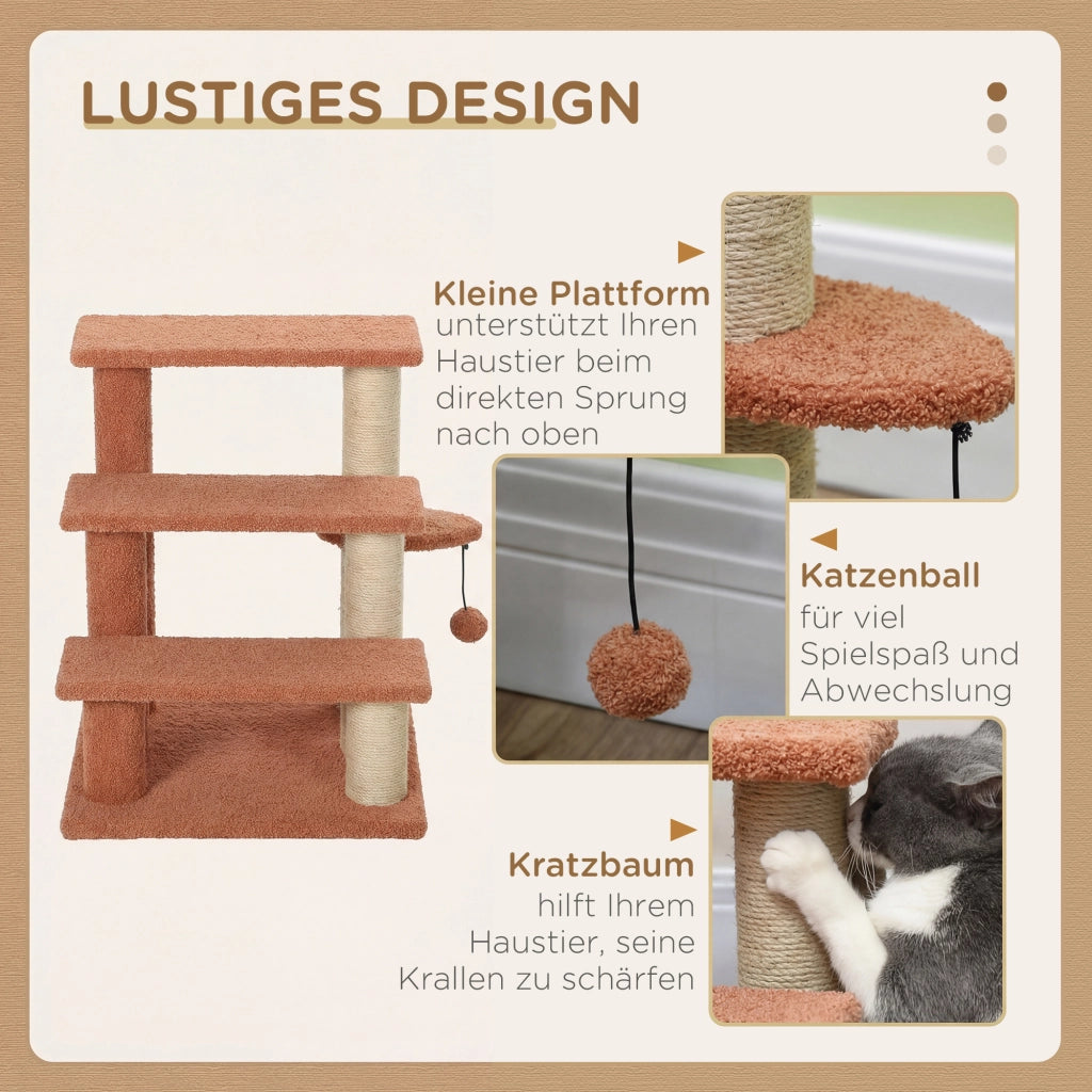 Scaletta per Gatti 3 Gradini con Palla ¨C zephmum ¨C 45x40x48cm Marrone