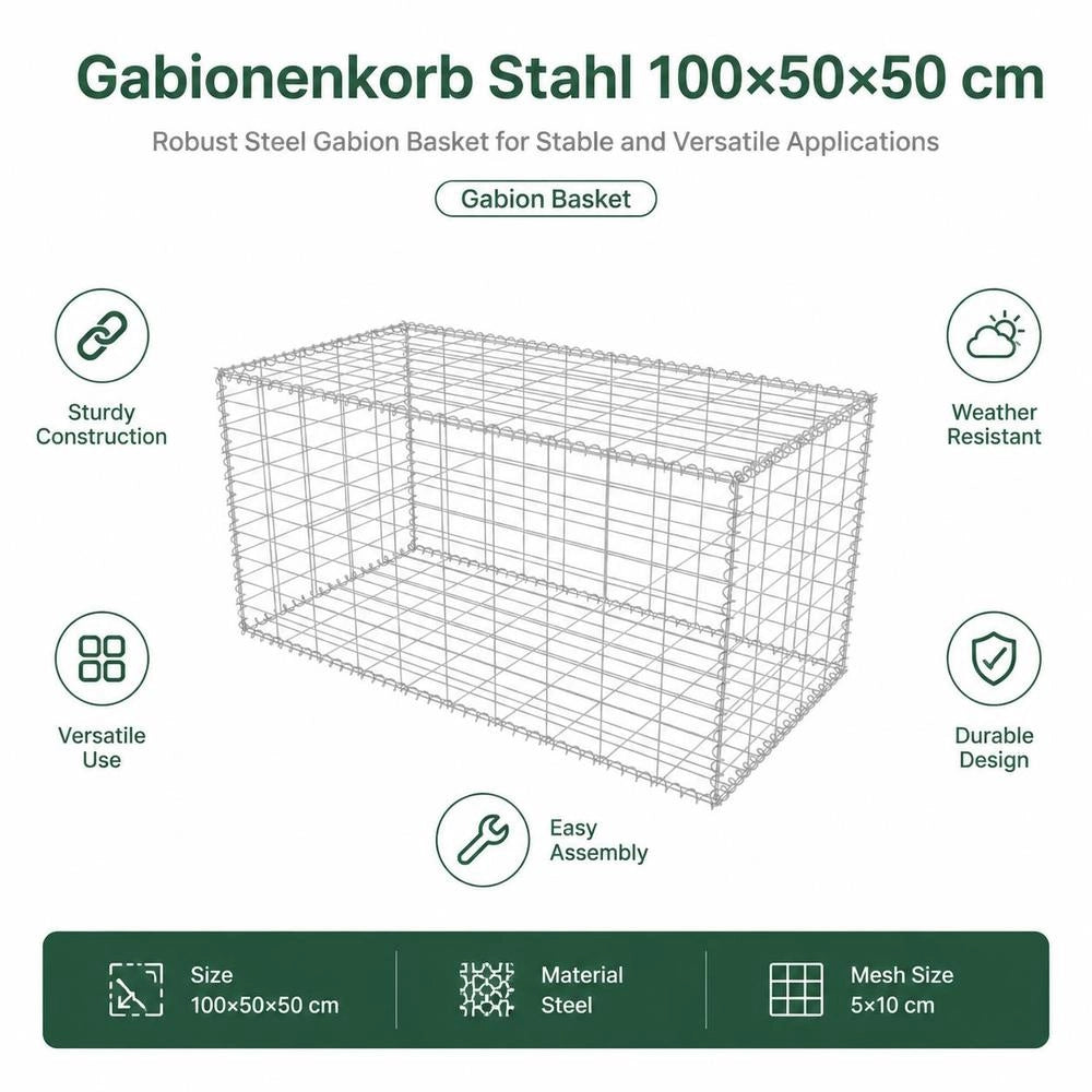 Gabion Basket Steel 100x50x50 Cm