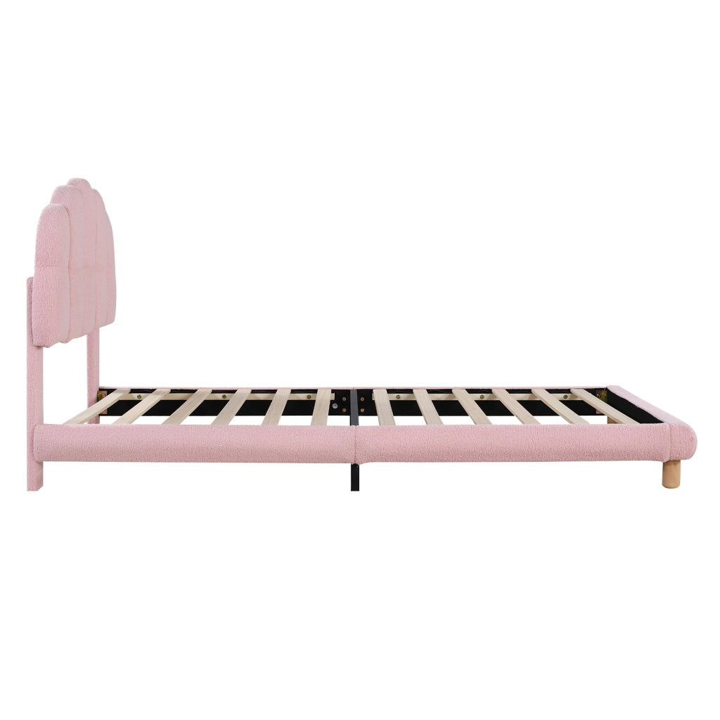 OKWISH Letto Singolo 90×200 cm, Letto Bambini con Testiera Imbottita Regolabile e 12 Doghe, senza Materasso, in Velluto, Rosa