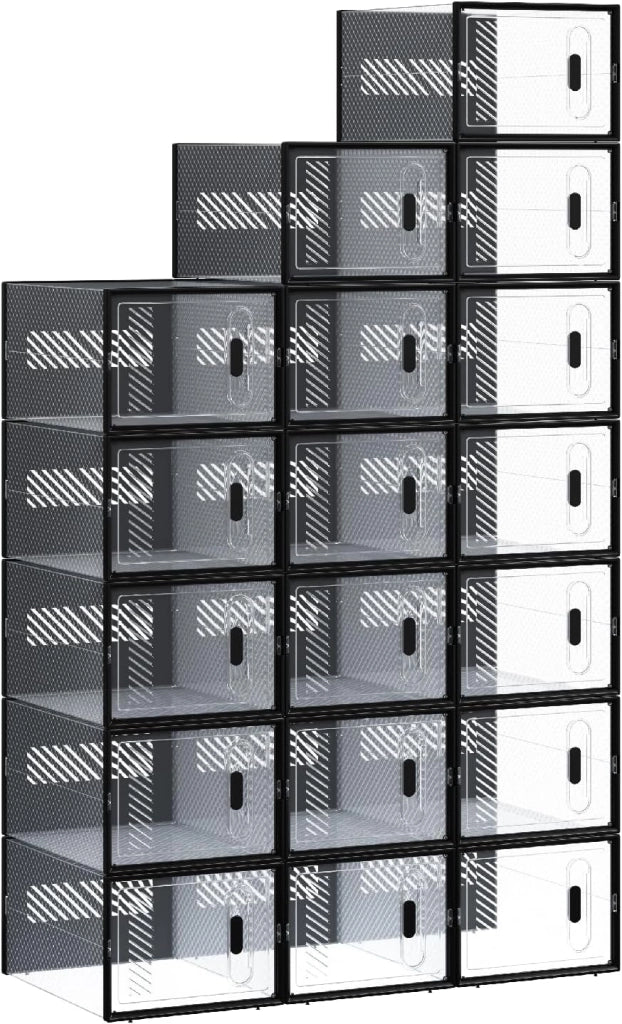 Set di 12 Scatole per Scarpe Contenitore Portascarpe Scarpiera Organizzatore Portaoggetti Impilabile Salvaspazio Coperchio Magnetico Plastica Trasparente Bianco 35x25x19cm