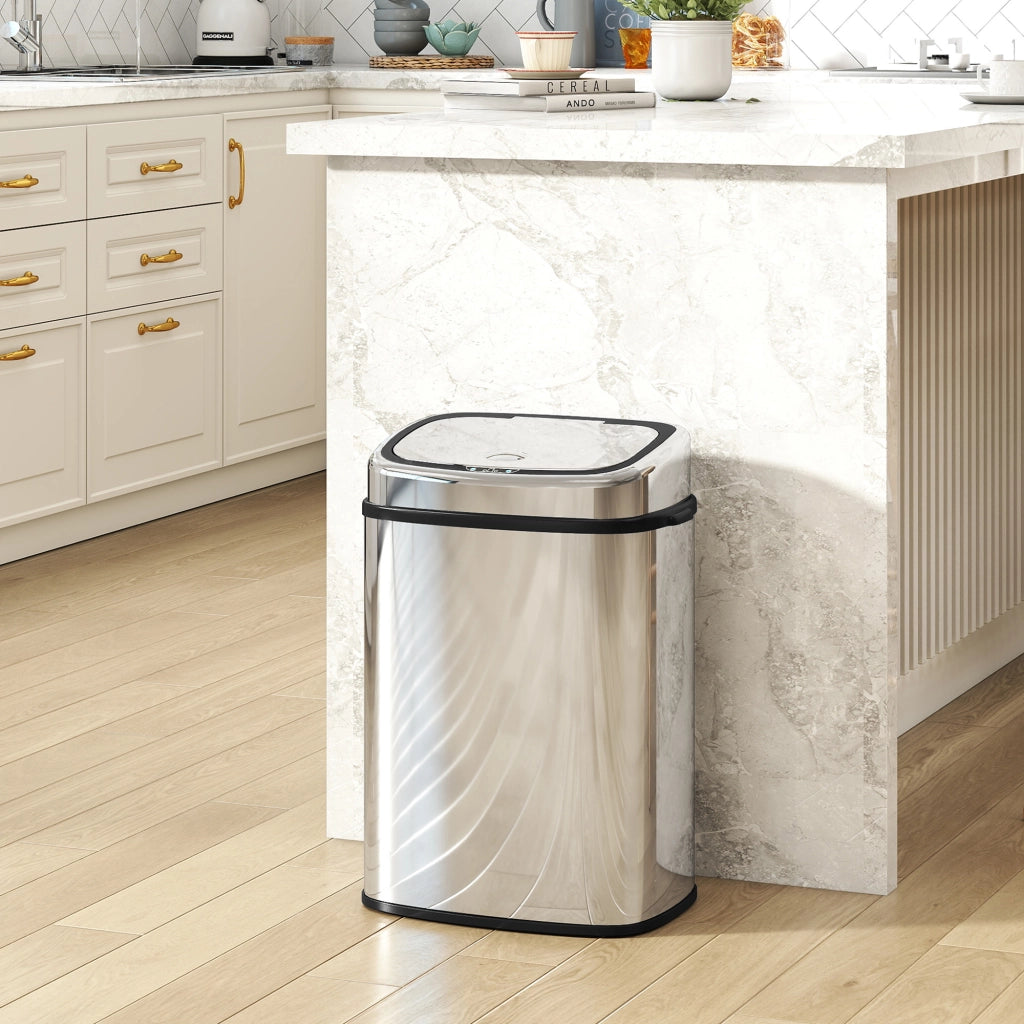 Pattumiera con Sensore a Infrarossi 40,5x29,5x58 cm Capacità da 50L con 2 Modalità di Apertura in Acciaio Inox Argento