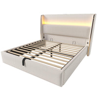 Letto 140x200cm?- Xylo - idraulico LED USB lino beige