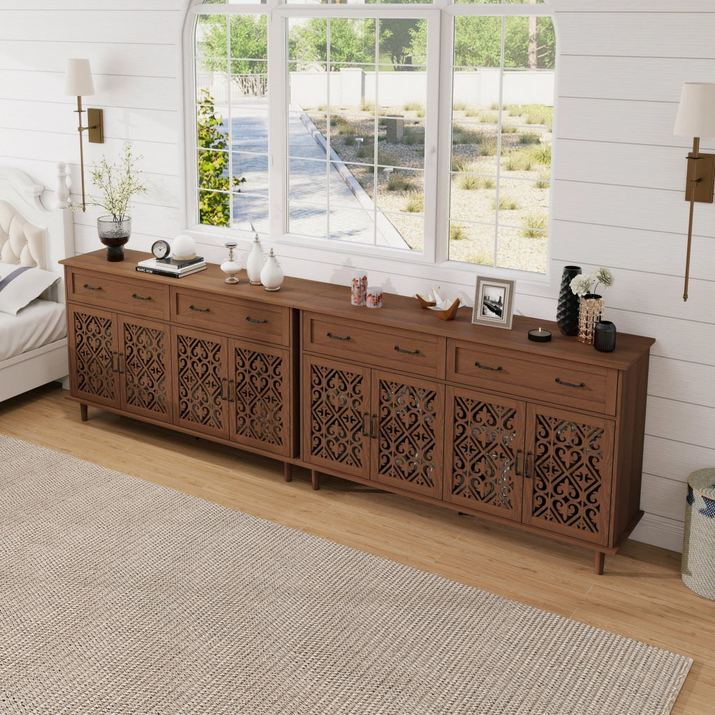 Credenza 4 Ante 2 Cassetti Massello Noce ¨C Xylo ¨C Ripiani Regolabili, Design Retro