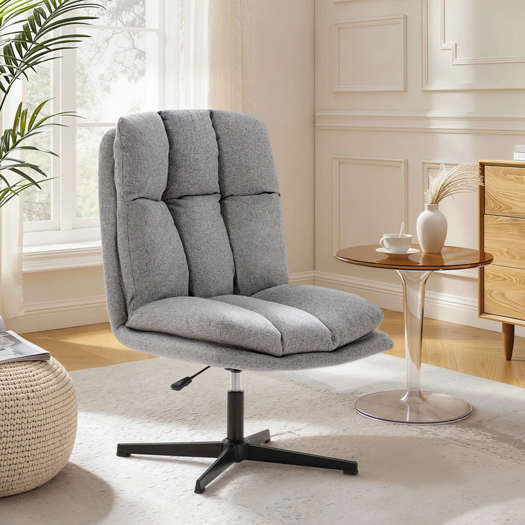 Poltrona Girevole Regolabile in Altezza ¨C Zephmum ¨C Tessuto Lino Grigio Chiaro Base Metallo